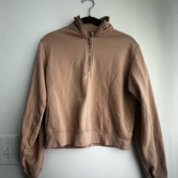 Fabletics Kat Half Zip Pullover Sweatshirt Cropped Pink/Beige Women's Size S - Picture 2 of 5